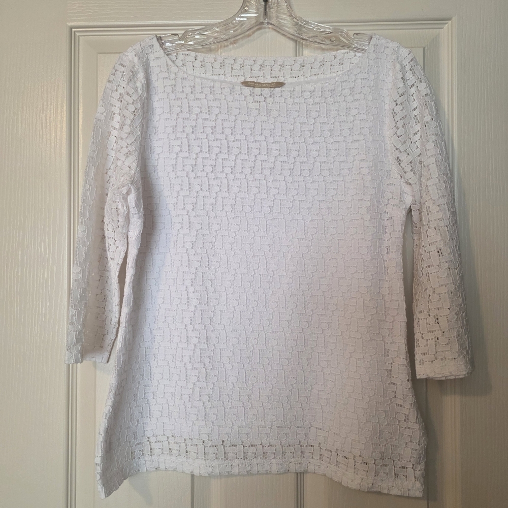 Banana Republic White Lace 3/4 Sleeve Women's Top Size 8